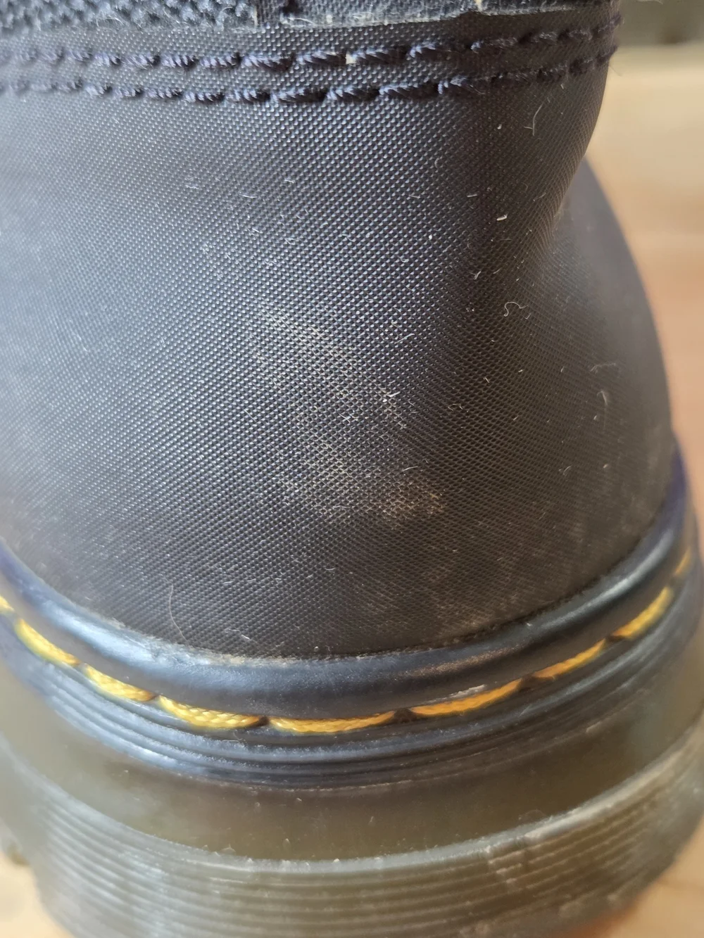 Dr. Martens Black Canvas Lace-Up Boots with Yellow Stitching
